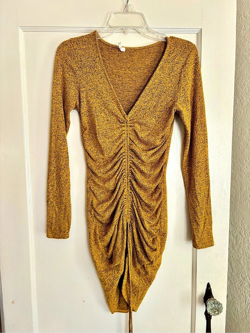 Heart Hips Ruched Long Sleeve Mini Dress in Yellow